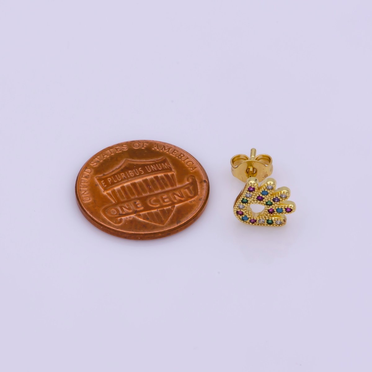 24K Gold Filled Multicolor CZ Micro Paved Hand Love Palm Stud Earrings | Leo-561 - DLUXCA