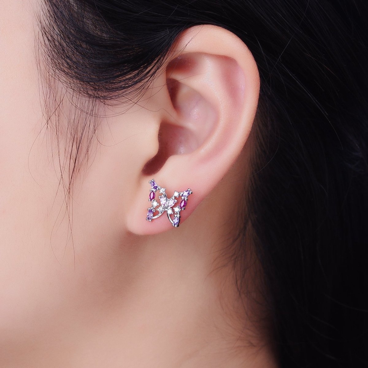 24K Gold Filled Multicolor Marquise CZ Butterfly Mariposa Stud Earrings in Gold & Silver | AB619 AB620 - DLUXCA