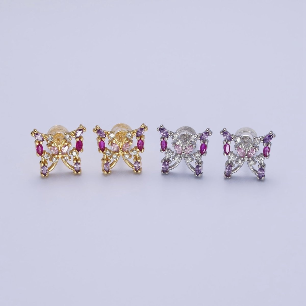 24K Gold Filled Multicolor Marquise CZ Butterfly Mariposa Stud Earrings in Gold & Silver | AB619 AB620 - DLUXCA