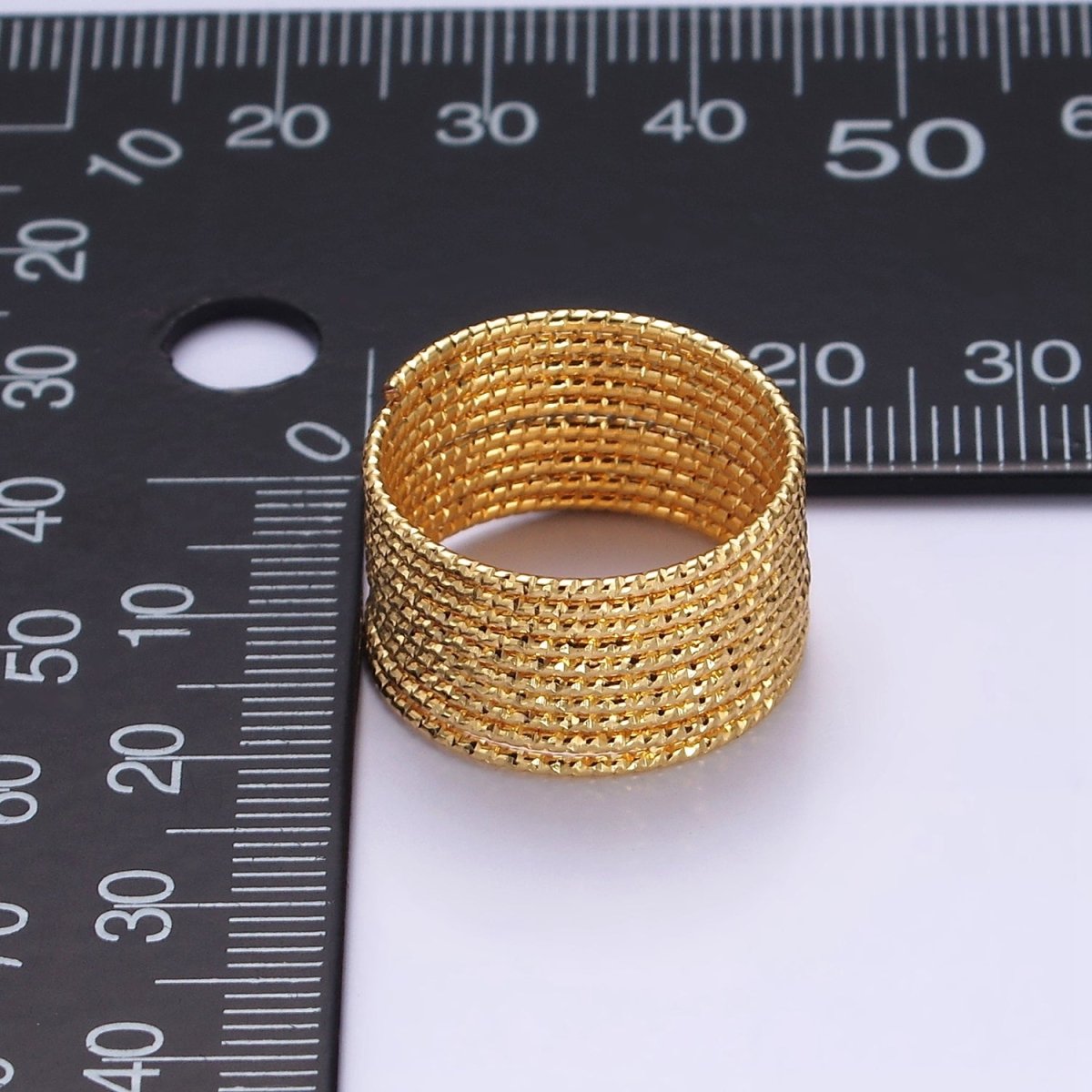 24K Gold Filled Multifaceted Line-Textured Wide Multiple Wide Band Ray Ring | O-612 - DLUXCA