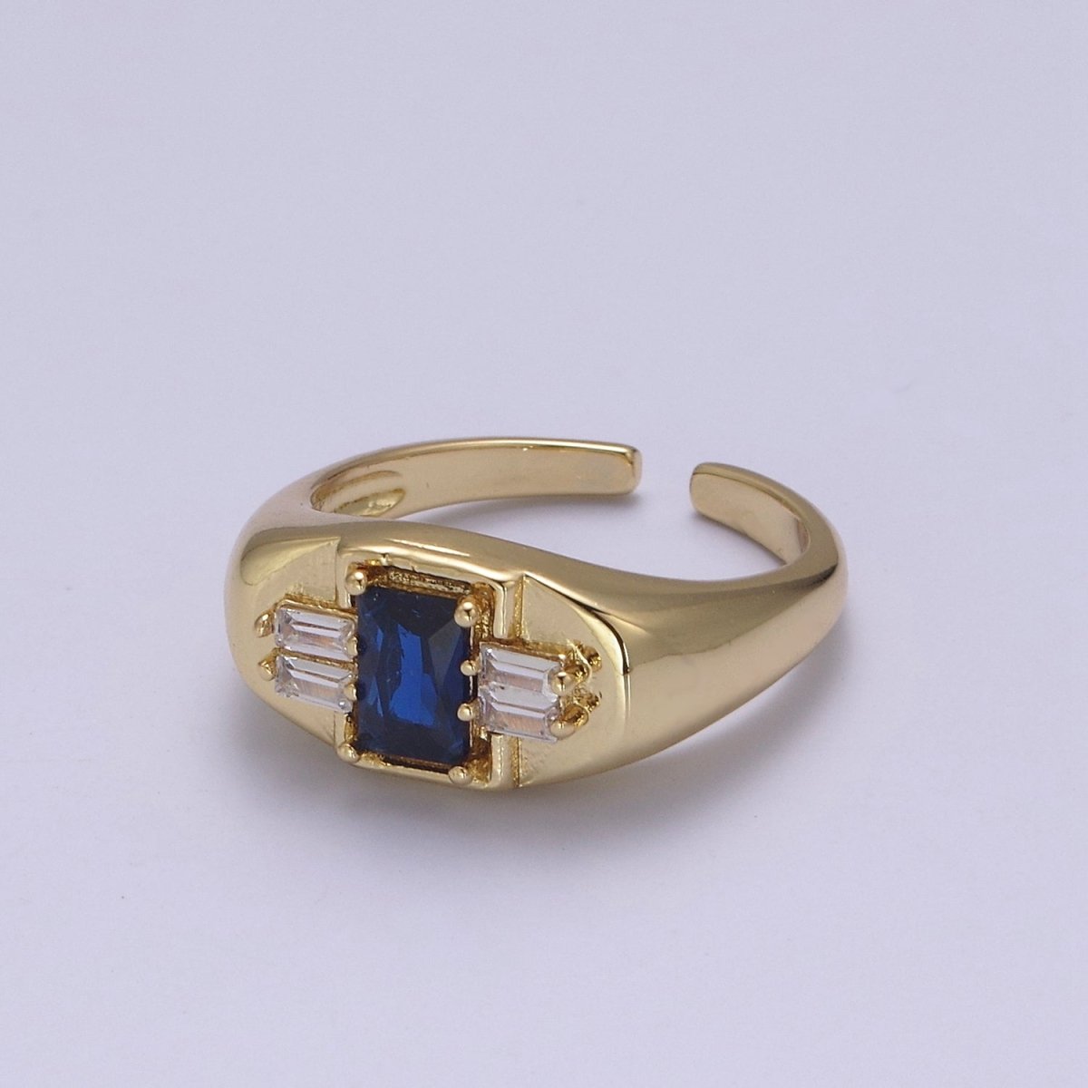 24K Gold Filled Multiple Color Crystal Cubic Zirconia CZ Cuff Ring, Minimalist Clear Baguette Signet Adjustable Ring S-327~S-330 S-335~S-338 - DLUXCA