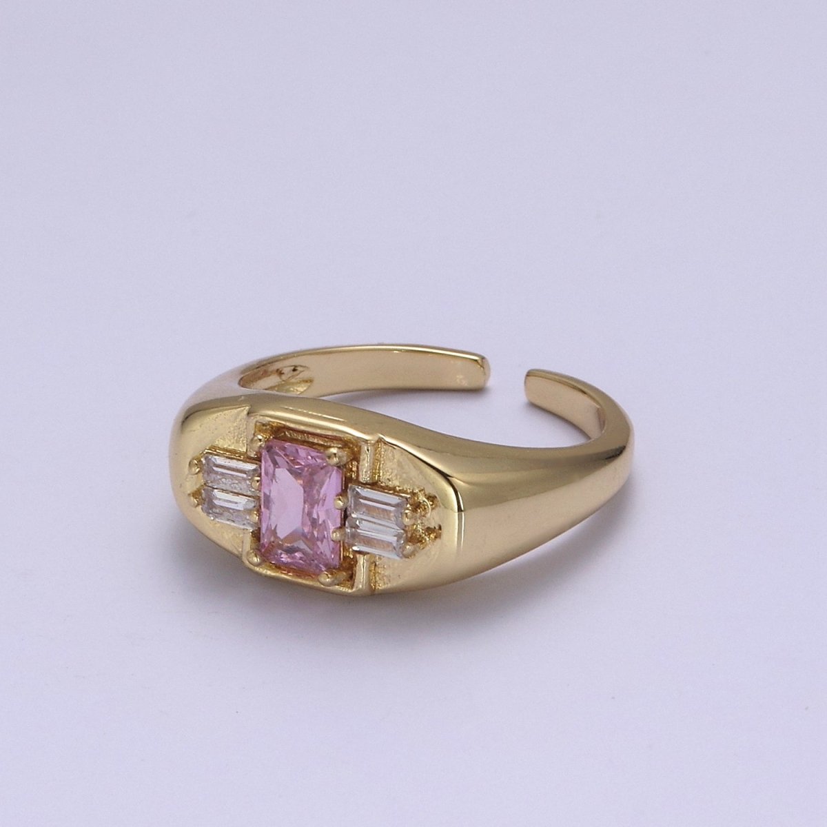 24K Gold Filled Multiple Color Crystal Cubic Zirconia CZ Cuff Ring, Minimalist Clear Baguette Signet Adjustable Ring S-327~S-330 S-335~S-338 - DLUXCA