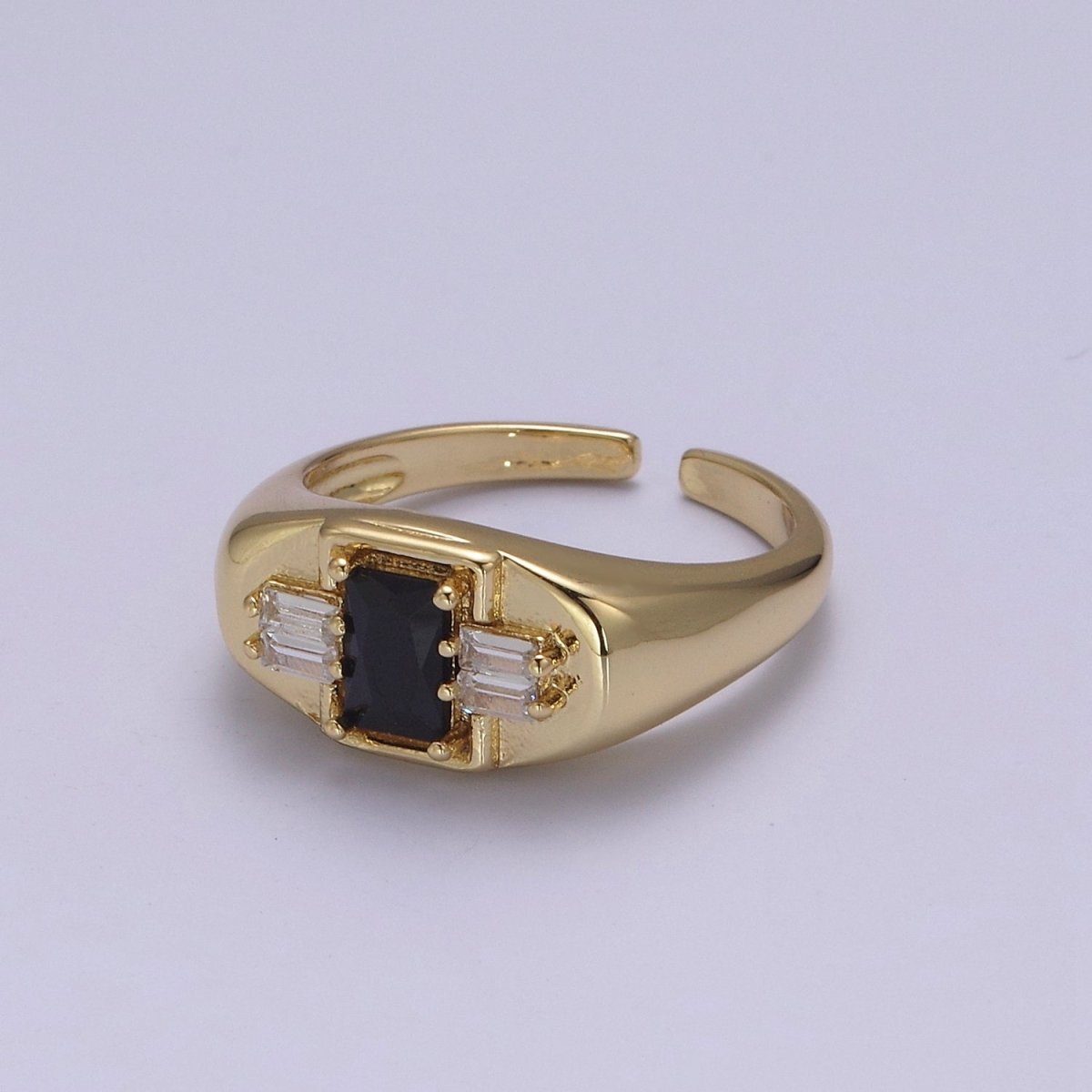 24K Gold Filled Multiple Color Crystal Cubic Zirconia CZ Cuff Ring, Minimalist Clear Baguette Signet Adjustable Ring S-327~S-330 S-335~S-338 - DLUXCA