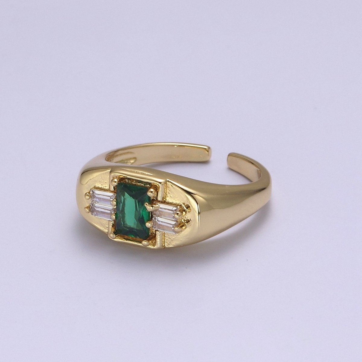 24K Gold Filled Multiple Color Crystal Cubic Zirconia CZ Cuff Ring, Minimalist Clear Baguette Signet Adjustable Ring S-327~S-330 S-335~S-338 - DLUXCA