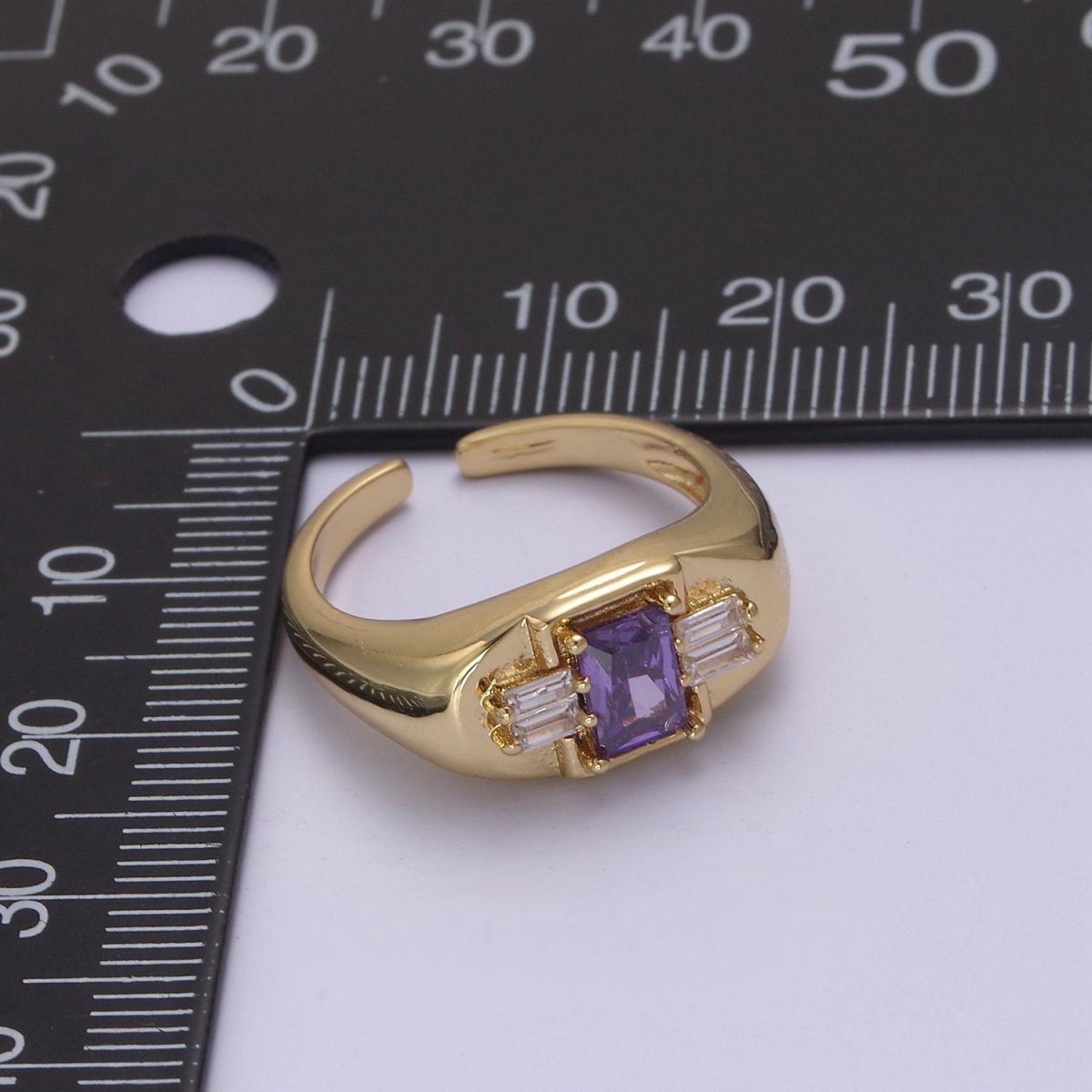 24K Gold Filled Multiple Color Crystal Cubic Zirconia CZ Cuff Ring, Minimalist Clear Baguette Signet Adjustable Ring S-327~S-330 S-335~S-338 - DLUXCA