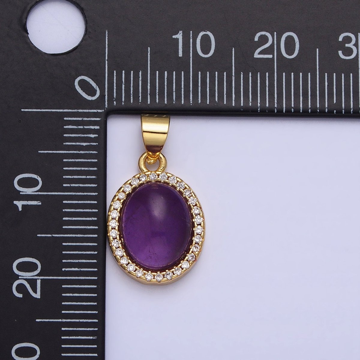 24K Gold Filled Natural Blue Agate, Moonstone, Rose Quartz, Amazonite, Amethyst Micro Paved CZ Oval Pendant | AA270 - AA274 - DLUXCA