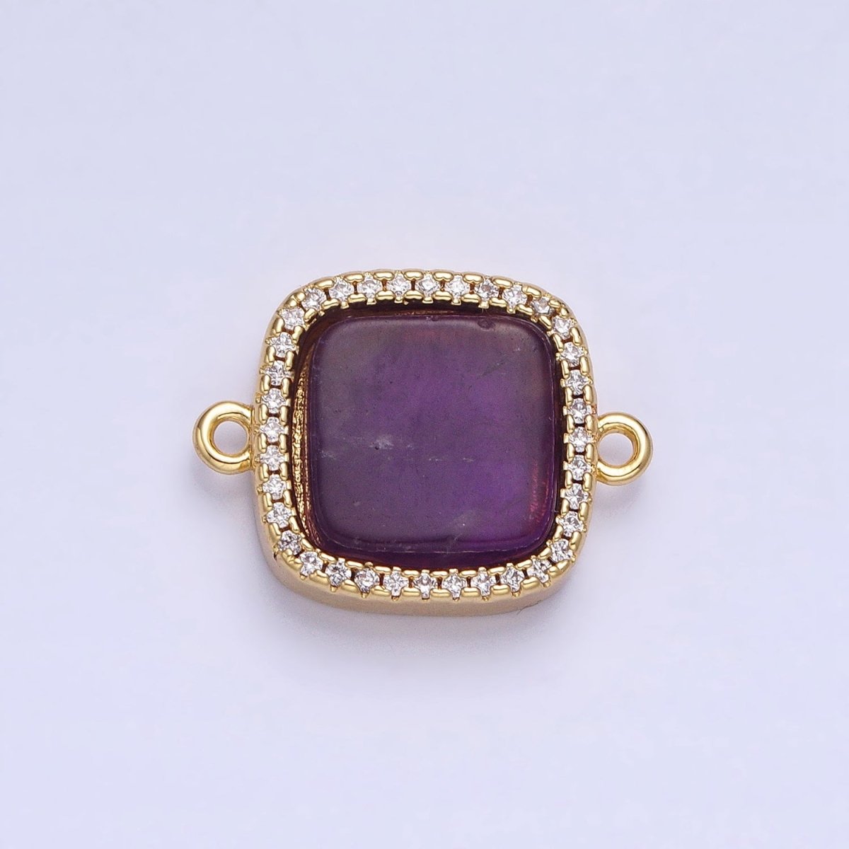 24K Gold Filled Natural Gemstone Rose Quartz, Blue Agate, Amethyst Micro Paved CZ Flat Square Connector | AA-826~AA-828 - DLUXCA
