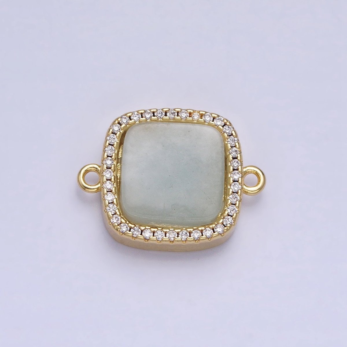 24K Gold Filled Natural Gemstone Rose Quartz, Blue Agate, Amethyst Micro Paved CZ Flat Square Connector | AA-826~AA-828 - DLUXCA