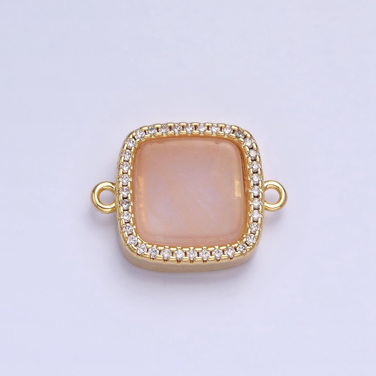24K Gold Filled Natural Gemstone Rose Quartz, Blue Agate, Amethyst Micro Paved CZ Flat Square Connector | AA-826~AA-828 - DLUXCA