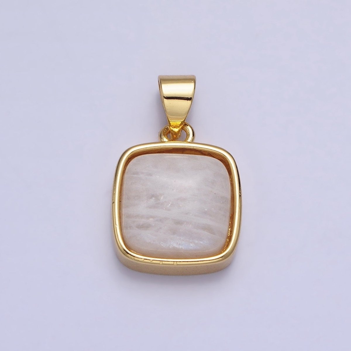 24K Gold Filled Natural Stone Amethyst, Labradorite, Moonstone, Tiger Eye, Amazonite, Aventurine, Rose Quartz, Blue Tiger Eye Square Pendant with CZ Stone | AA183 AA332 - AA338 - DLUXCA
