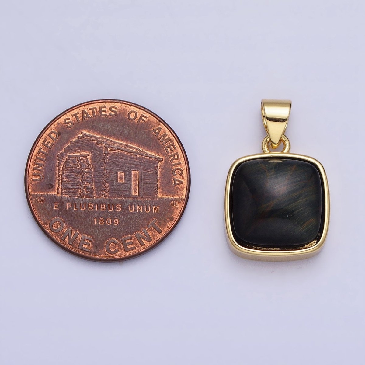 24K Gold Filled Natural Stone Amethyst, Labradorite, Moonstone, Tiger Eye, Amazonite, Aventurine, Rose Quartz, Blue Tiger Eye Square Pendant with CZ Stone | AA183 AA332 - AA338 - DLUXCA