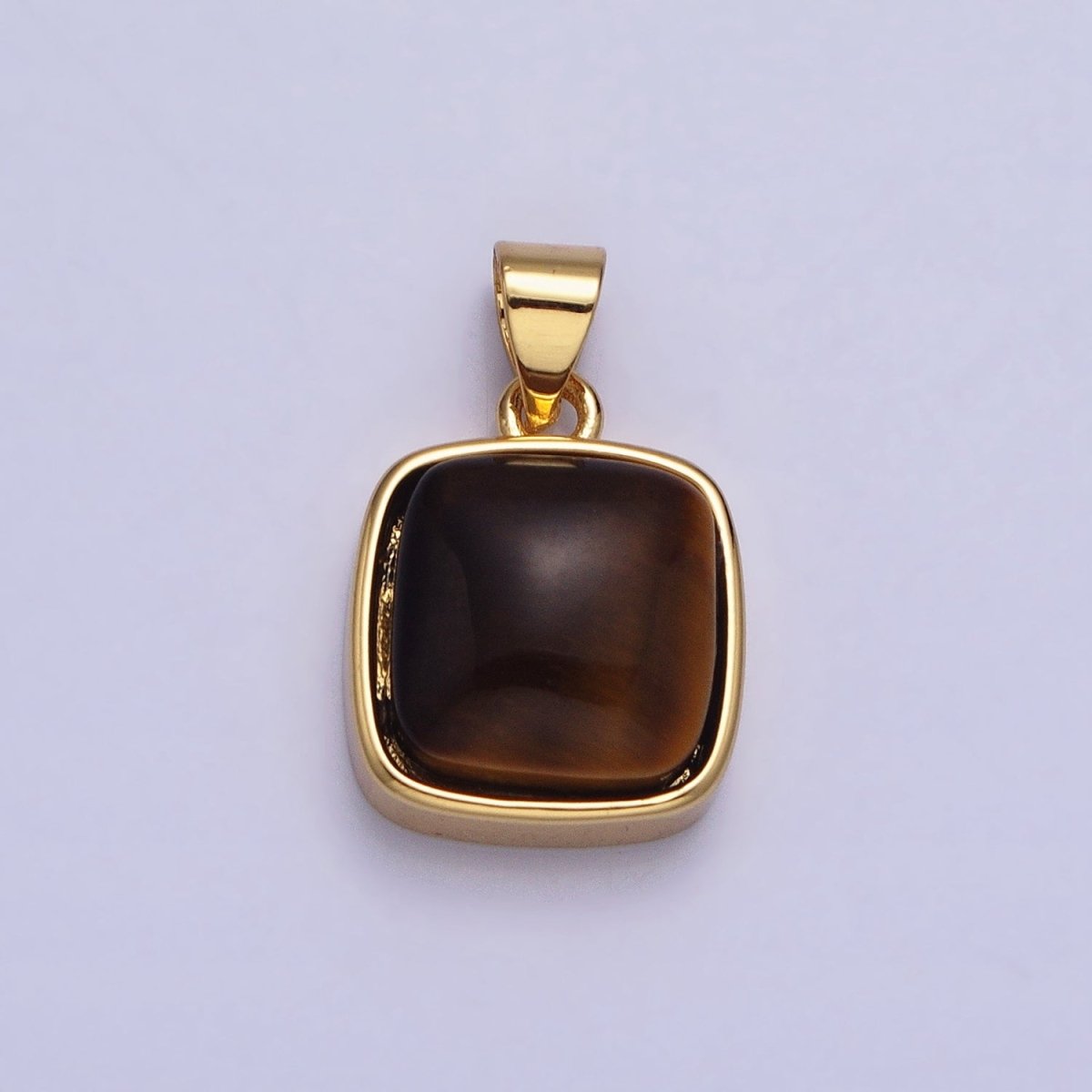 24K Gold Filled Natural Stone Amethyst, Labradorite, Moonstone, Tiger Eye, Amazonite, Aventurine, Rose Quartz, Blue Tiger Eye Square Pendant with CZ Stone | AA183 AA332 - AA338 - DLUXCA