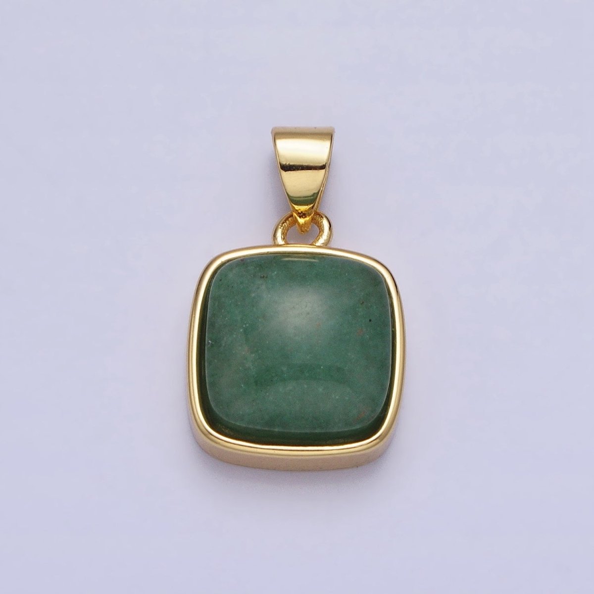 24K Gold Filled Natural Stone Amethyst, Labradorite, Moonstone, Tiger Eye, Amazonite, Aventurine, Rose Quartz, Blue Tiger Eye Square Pendant with CZ Stone | AA183 AA332 - AA338 - DLUXCA