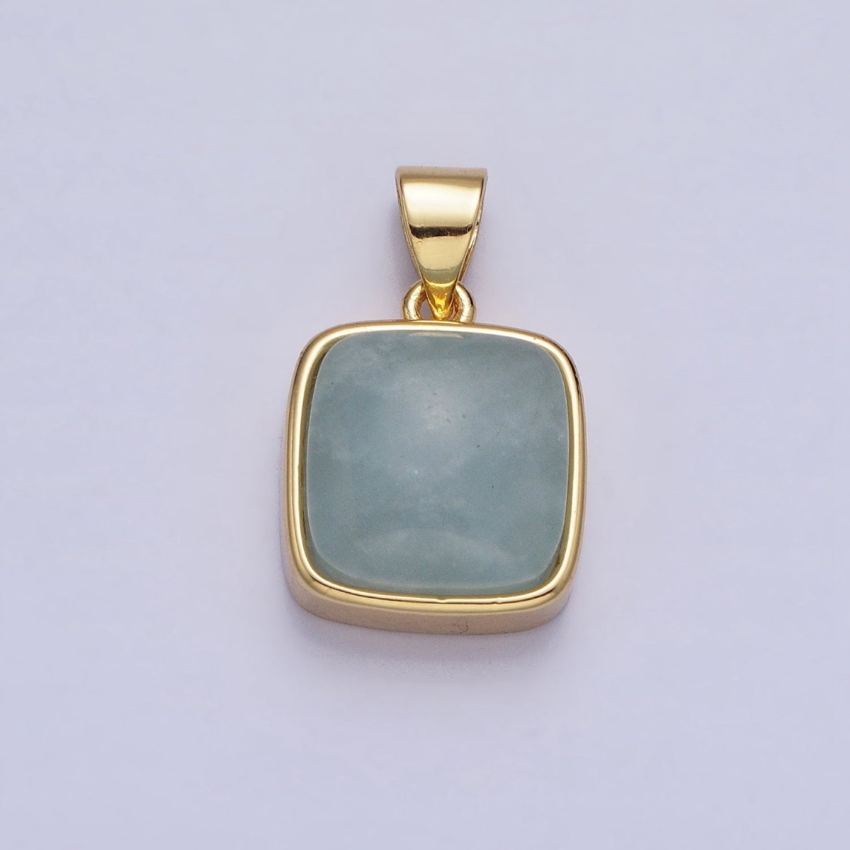 24K Gold Filled Natural Stone Amethyst, Labradorite, Moonstone, Tiger Eye, Amazonite, Aventurine, Rose Quartz, Blue Tiger Eye Square Pendant with CZ Stone | AA183 AA332 - AA338 - DLUXCA