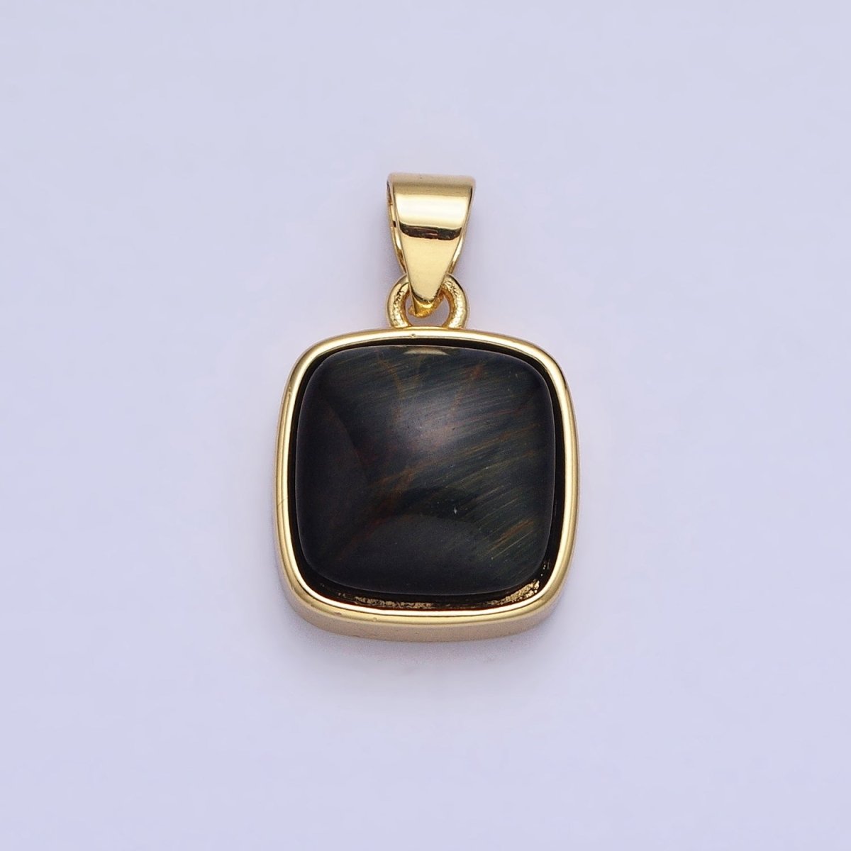 24K Gold Filled Natural Stone Amethyst, Labradorite, Moonstone, Tiger Eye, Amazonite, Aventurine, Rose Quartz, Blue Tiger Eye Square Pendant with CZ Stone | AA183 AA332 - AA338 - DLUXCA