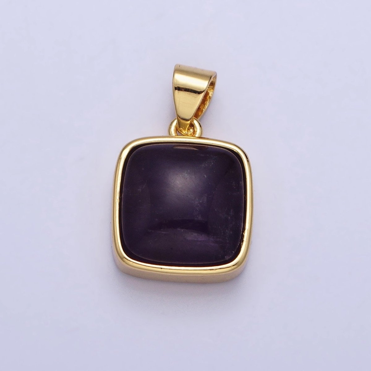 24K Gold Filled Natural Stone Amethyst, Labradorite, Moonstone, Tiger Eye, Amazonite, Aventurine, Rose Quartz, Blue Tiger Eye Square Pendant with CZ Stone | AA183 AA332 - AA338 - DLUXCA