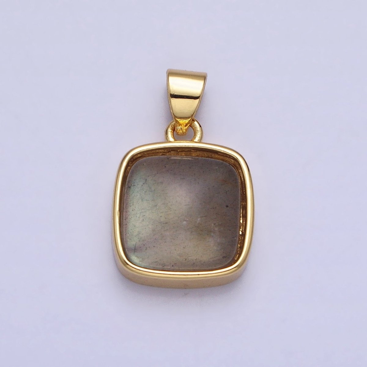 24K Gold Filled Natural Stone Amethyst, Labradorite, Moonstone, Tiger Eye, Amazonite, Aventurine, Rose Quartz, Blue Tiger Eye Square Pendant with CZ Stone | AA183 AA332 - AA338 - DLUXCA