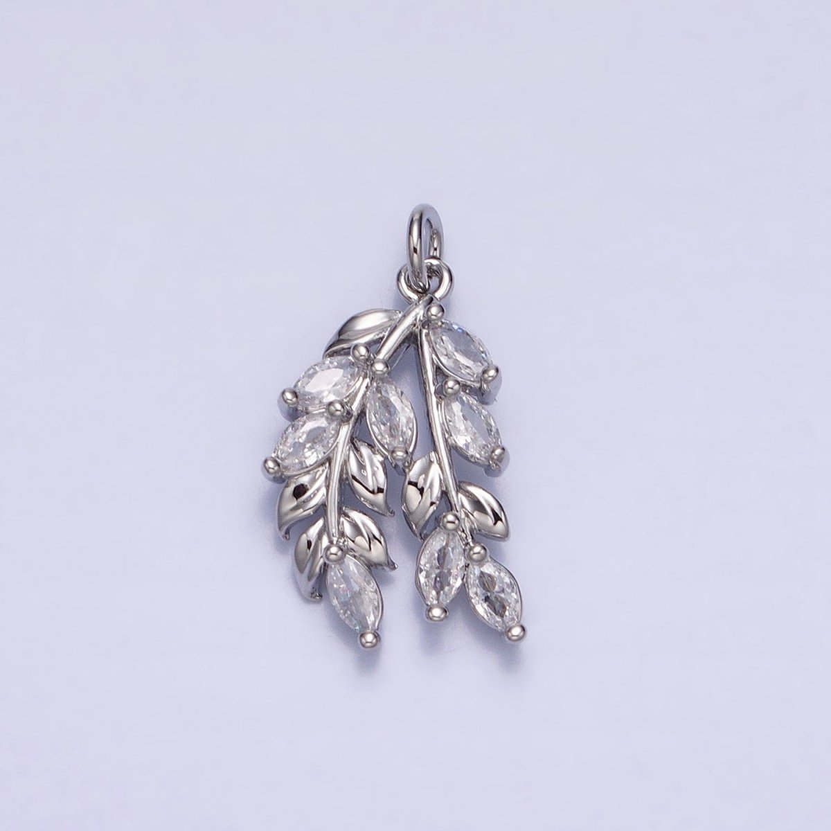 24K Gold Filled Nature Double Marquise Clear Olive Leaf Plant Add-On Charm | AC602 AC625 - DLUXCA