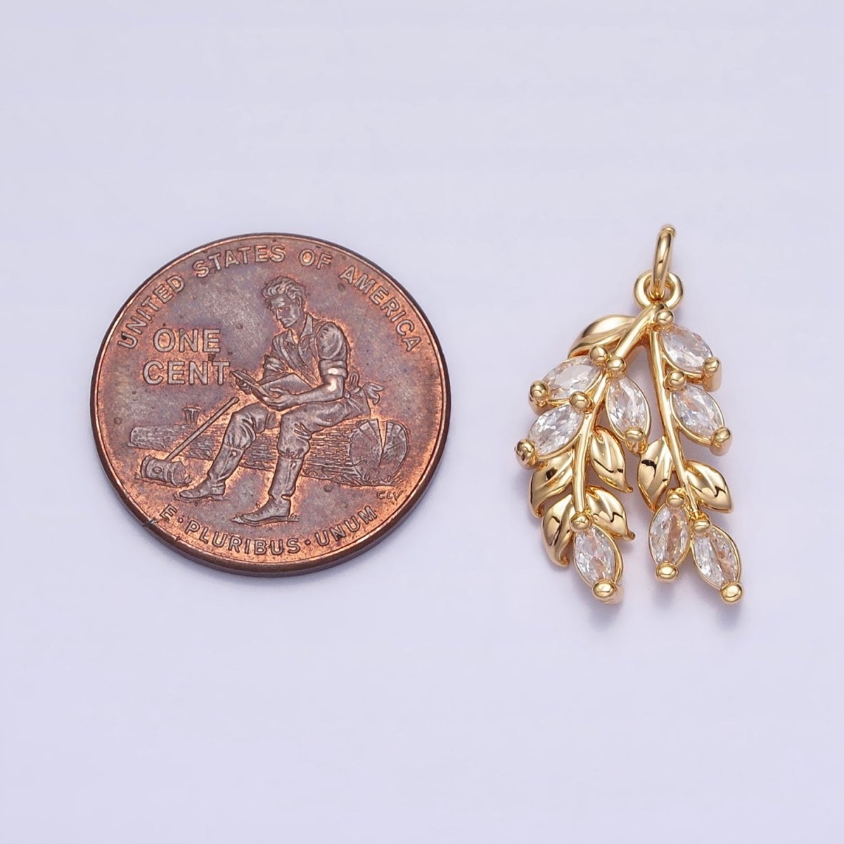 24K Gold Filled Nature Double Marquise Clear Olive Leaf Plant Add-On Charm | AC602 AC625 - DLUXCA