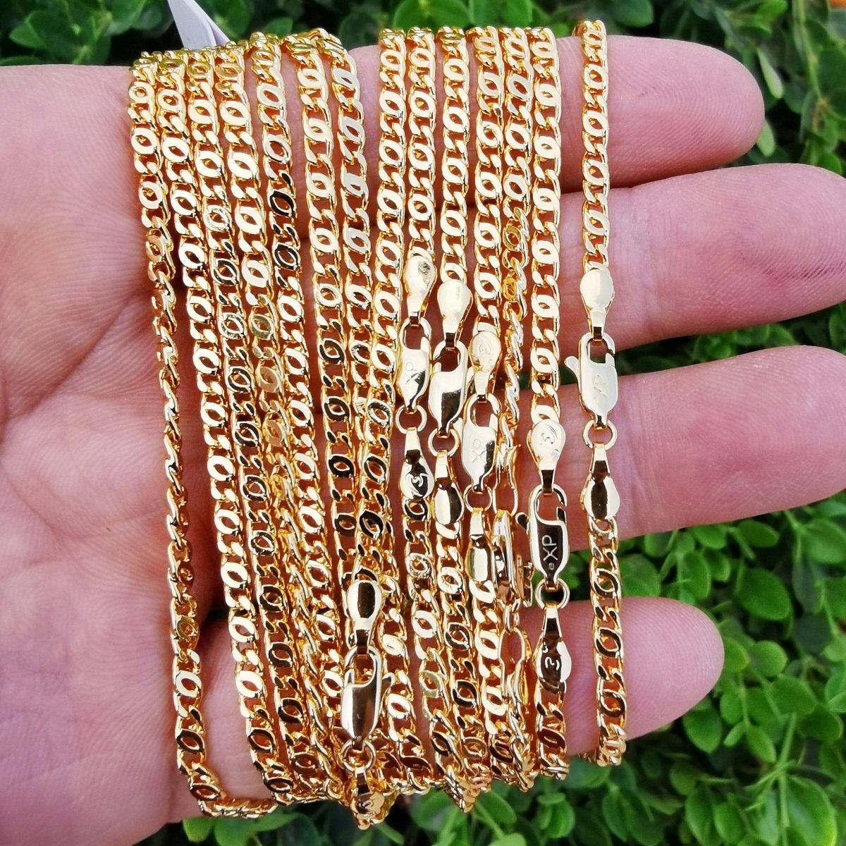 24K Gold Filled Necklace - Curb Scroll Snail Necklace - Gold Snail Chain Layering Necklace 3.0 mm 19.8 inch ready to wear chain w/ Lobster Clasps | CN-874 Clearance Pricing - DLUXCA