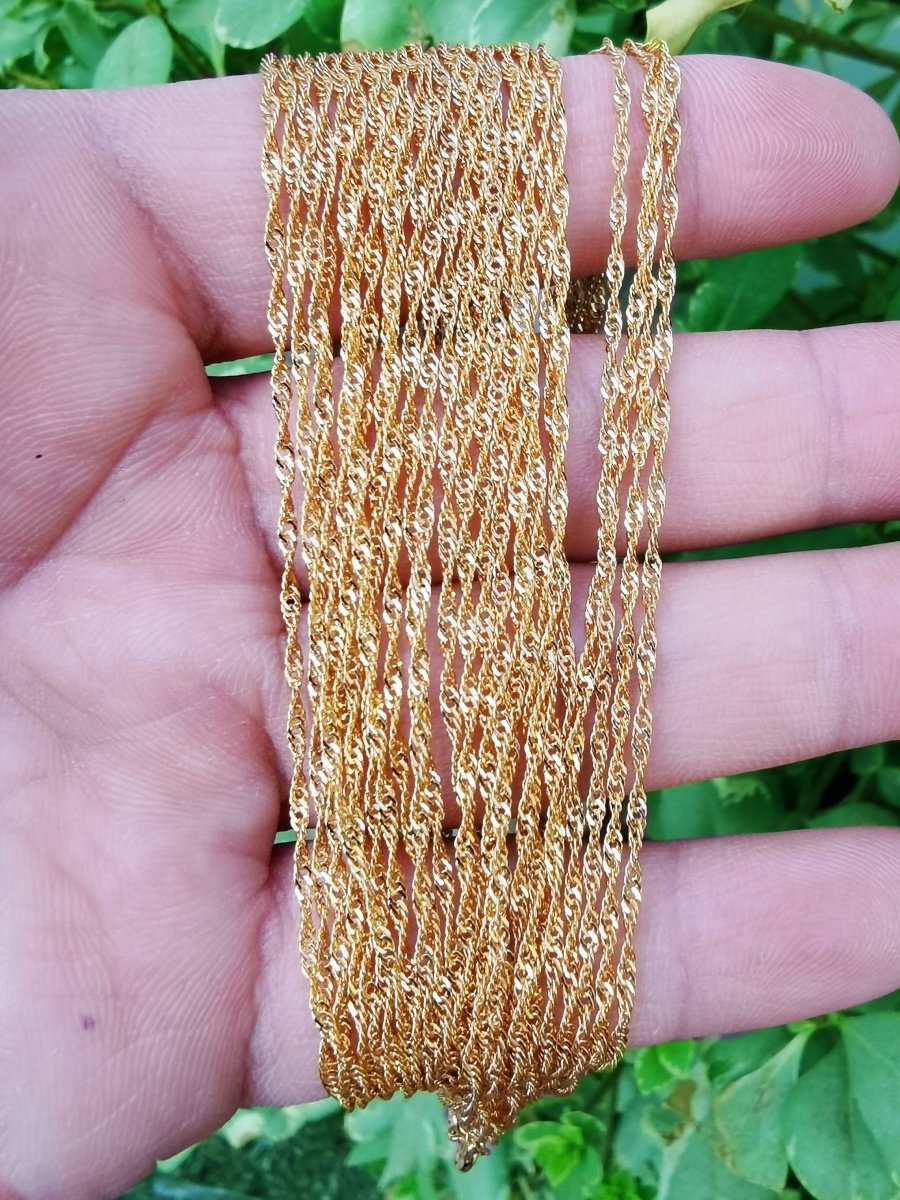 24K Gold Filled Necklace - Singapore Chain - 17.8" Gold Singapore Chain Layering Necklace 1.5mm w/ Spring Ring | CN-801 Clearance Pricing - DLUXCA