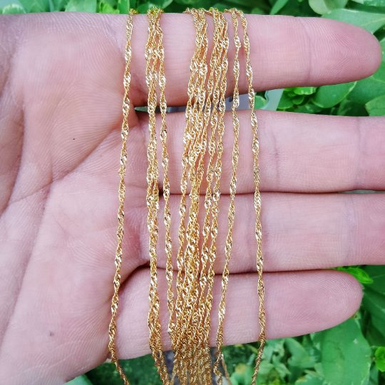 24K Gold Filled Necklace - Singapore Chain - Gold Singapore Chain Layering Necklace 13.8" 1.5mm ready to wear chain w/ Spring Ring | CN-842 Clearance Pricing - DLUXCA