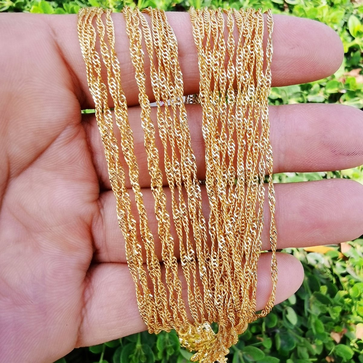 24K Gold Filled Necklace, Singapore Curb Necklace, Gold Singapore 18" Layering Necklace, Dainty 1.7mm Singapore Necklace w/ Spring Ring | CN-882 Clearance Pricing - DLUXCA