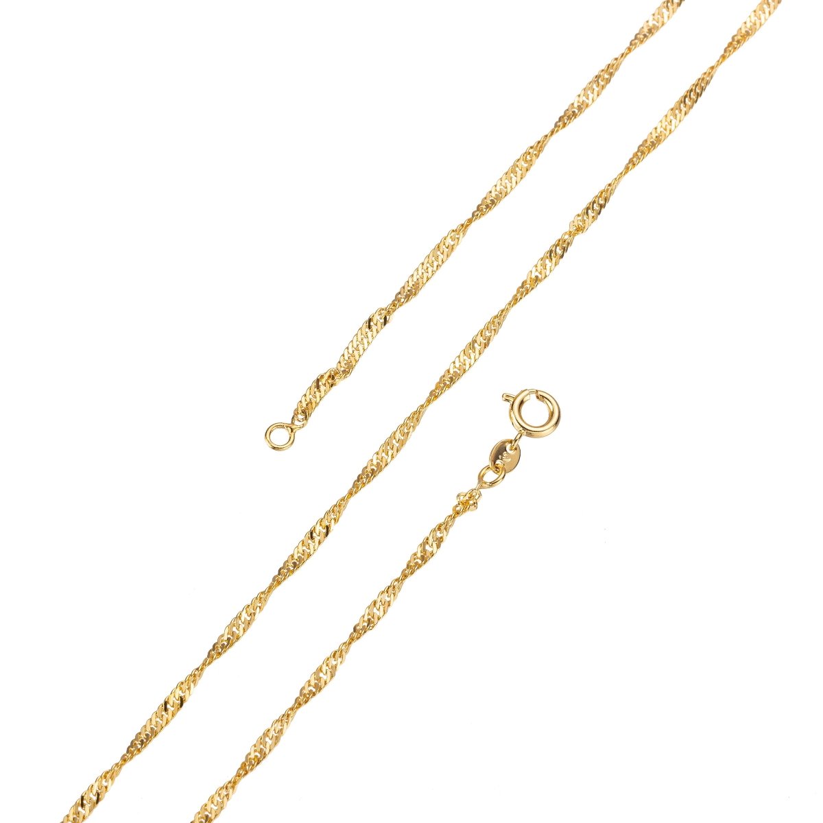 24K Gold Filled Necklace - Singapore Necklace - Dainty Gold Twist Link Chain Layering Necklace 2mm 17.5 Inch Ready To Wear w/ Spring Ring | CN-210 Clearance Pricing - DLUXCA