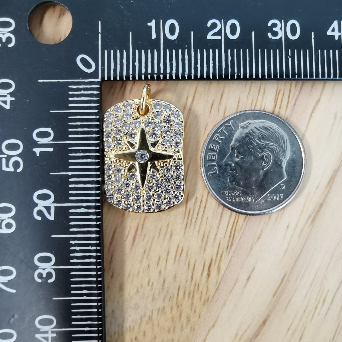 24K Gold Filled North Star Bar Micro Pave CZ Charms, Minimalist Stars Cubic Zirconia Charm Bracelet Earring Necklace for Jewelry Making D-504 - DLUXCA