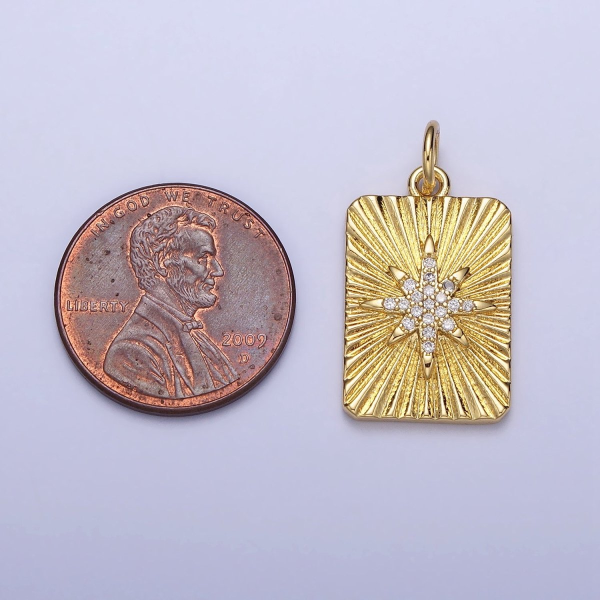 24K Gold Filled North Star Celestial Clear CZ Micro Paved Sunburst Textured Tag Charm | AC360 - DLUXCA