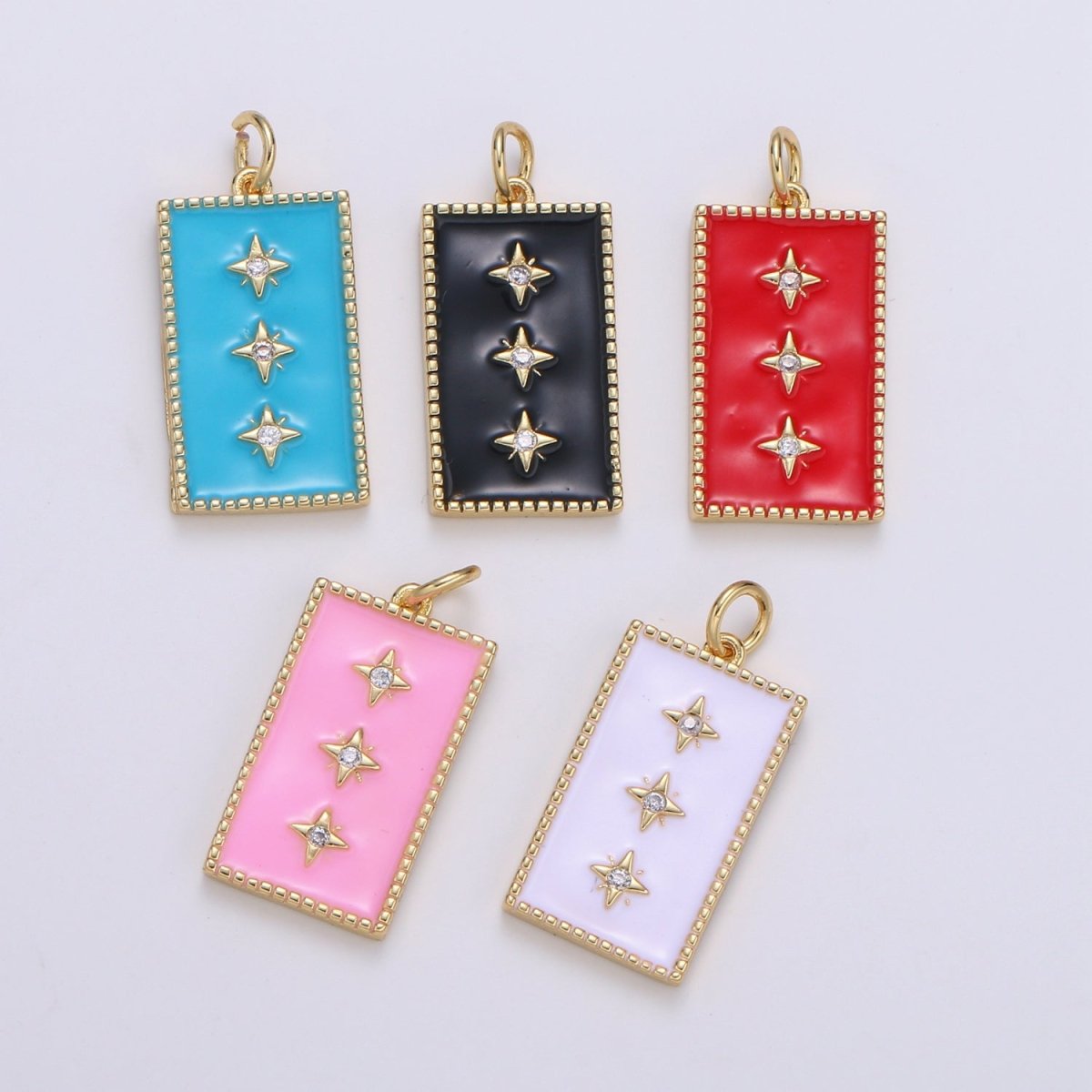24K Gold Filled North Star Charm Pendant Enamel Tag Charm Black Pink Red Blue Tag jewelry for Necklace bracelet charm E-127~E-131 - DLUXCA