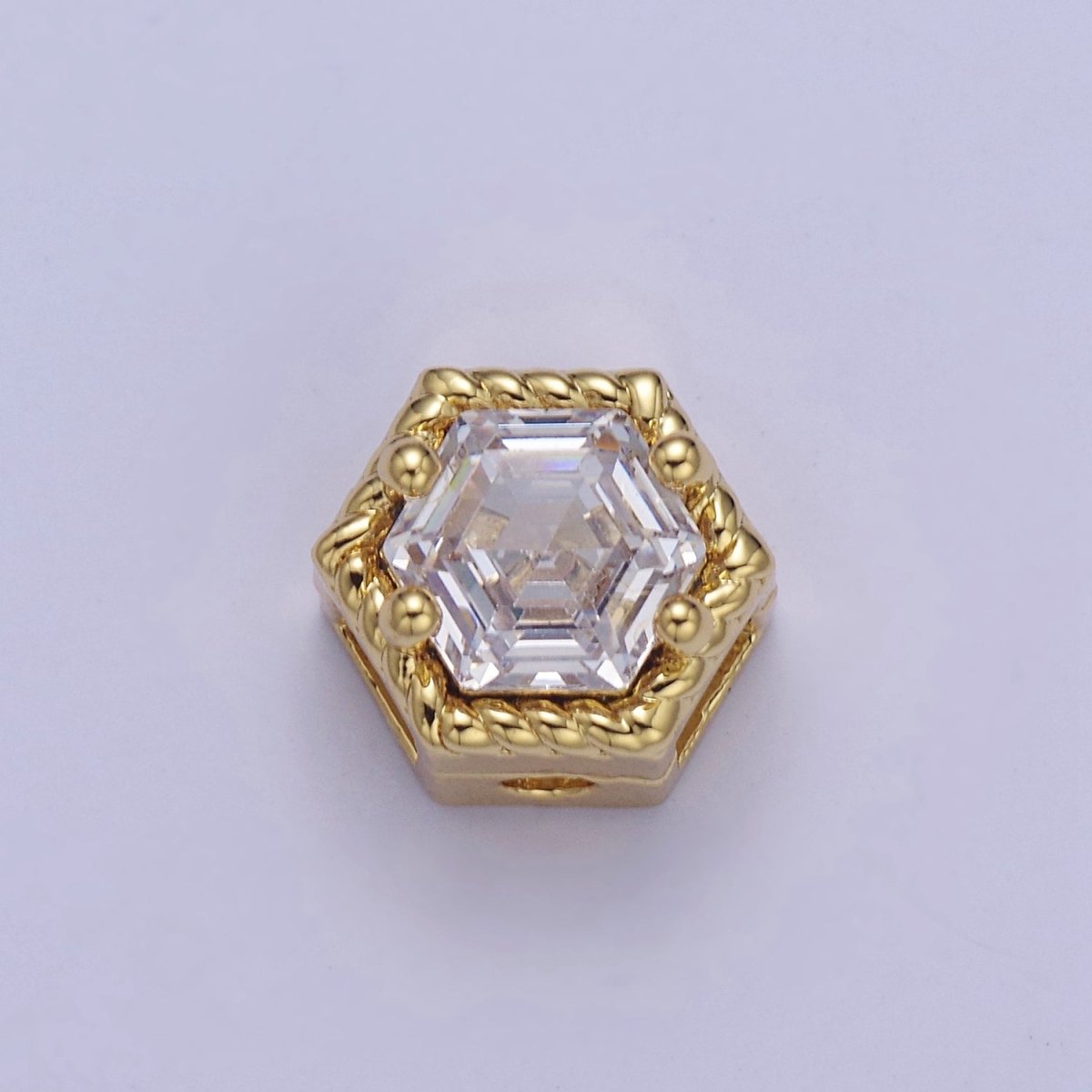 24K Gold Filled Octagon Bead Spacer CZ Micro Pave Geometric Bead Connector Charm Bracelet Necklace for DIY Jewelry Making Supply B-337 - B-341 - DLUXCA