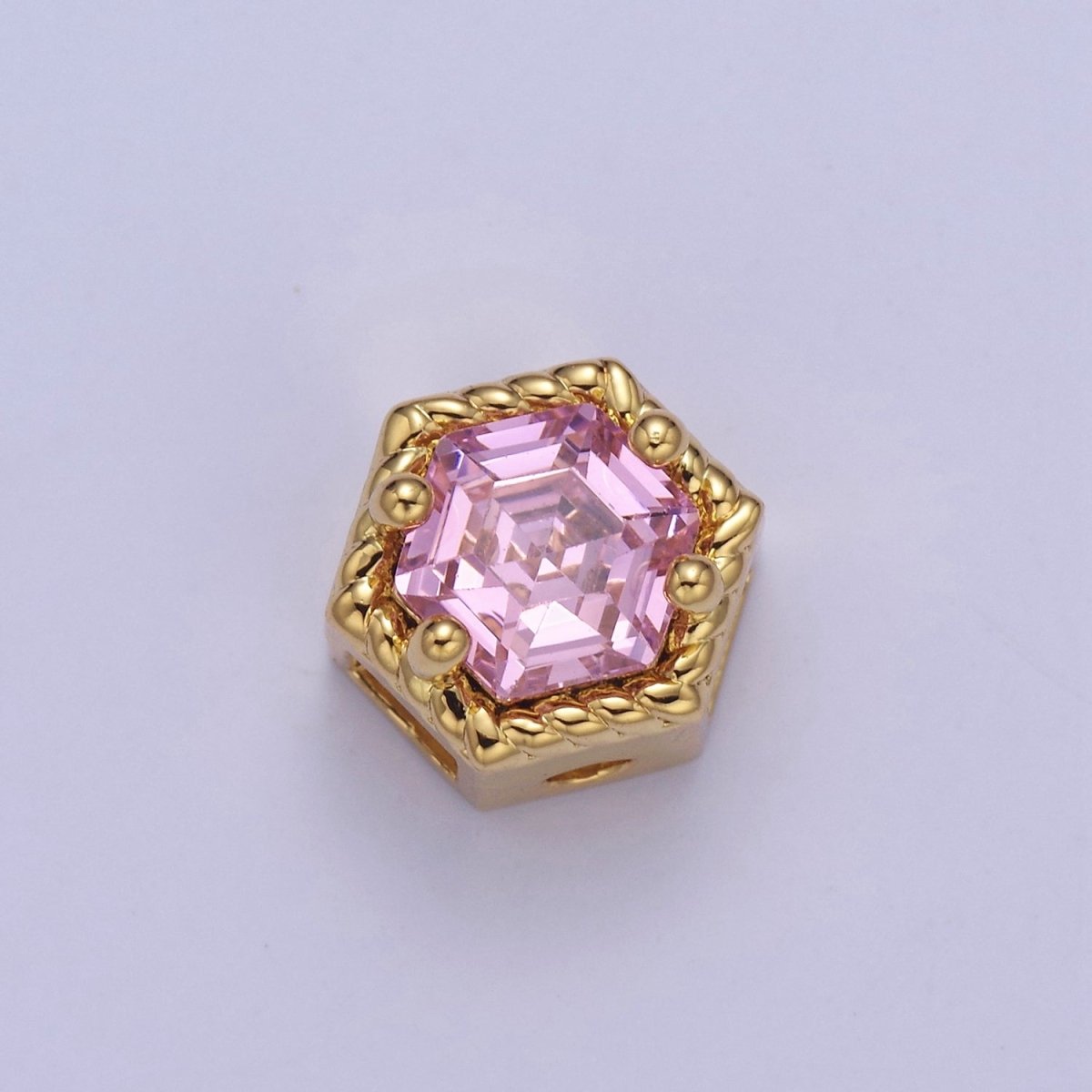 24K Gold Filled Octagon Bead Spacer CZ Micro Pave Geometric Bead Connector Charm Bracelet Necklace for DIY Jewelry Making Supply B-337 - B-341 - DLUXCA
