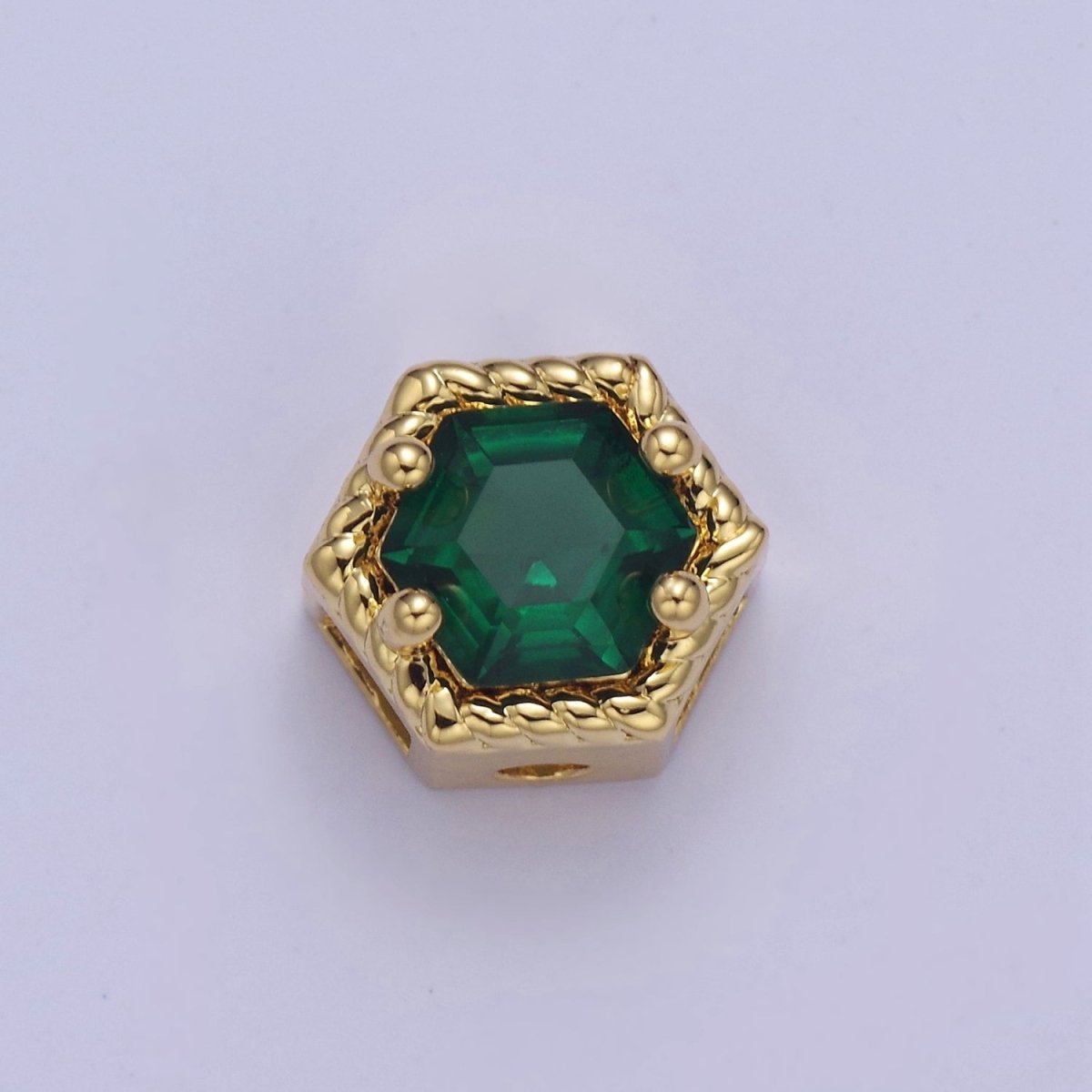 24K Gold Filled Octagon Bead Spacer CZ Micro Pave Geometric Bead Connector Charm Bracelet Necklace for DIY Jewelry Making Supply B-337 - B-341 - DLUXCA