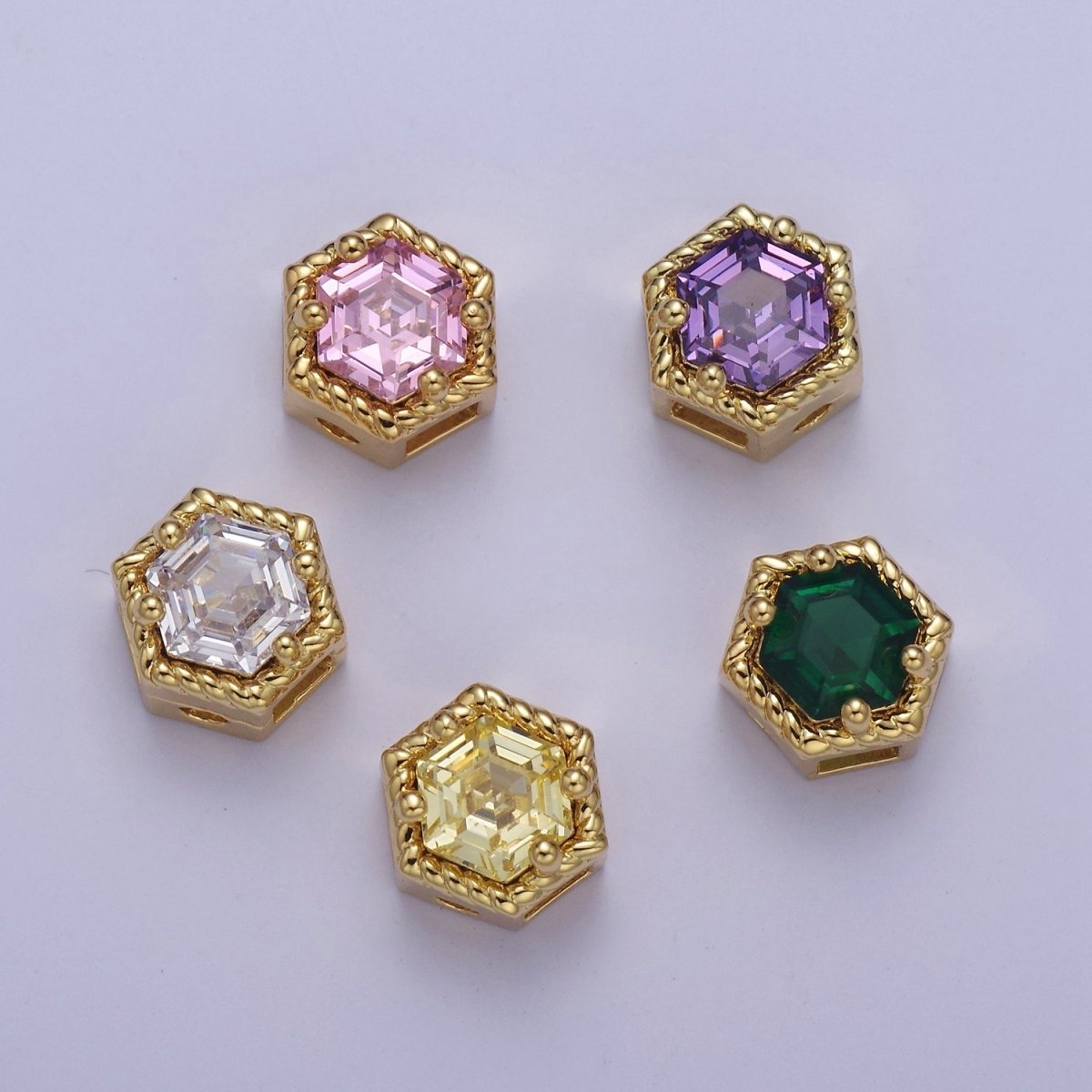 24K Gold Filled Octagon Bead Spacer CZ Micro Pave Geometric Bead Connector Charm Bracelet Necklace for DIY Jewelry Making Supply B-337 - B-341 - DLUXCA