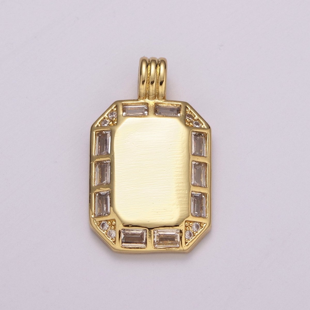 24K gold filled Octagon pendant necklace, Dainty tag, rectangular Baguette Cz Charm for Layer Necklace Supply N-1451 - DLUXCA