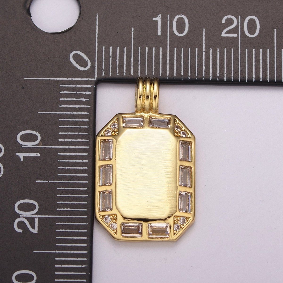 24K gold filled Octagon pendant necklace, Dainty tag, rectangular Baguette Cz Charm for Layer Necklace Supply N-1451 - DLUXCA