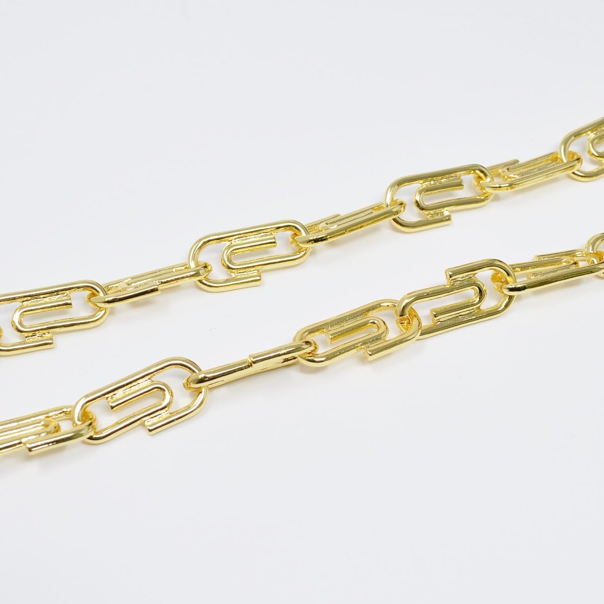 24K Gold Filled Office Paperclip-Shaped DESIGNED Roll Chain By Yard For Jewelry Making, Necklace Bracelet Anklet Component Supply | ROLL-455 Clearance Pricing - DLUXCA