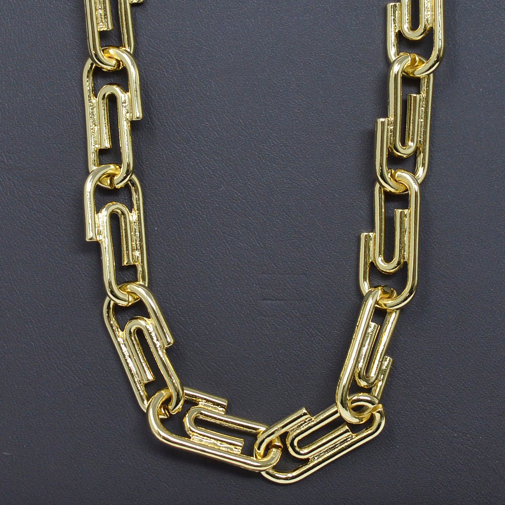 24K Gold Filled Office Paperclip-Shaped DESIGNED Roll Chain By Yard For Jewelry Making, Necklace Bracelet Anklet Component Supply | ROLL-455 Clearance Pricing - DLUXCA