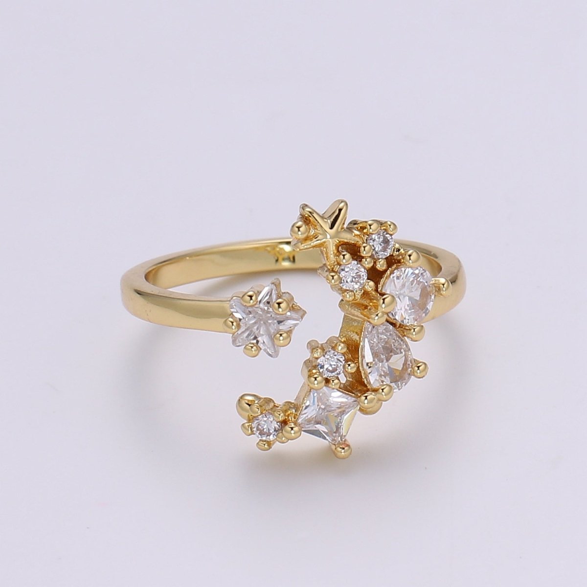 24k Gold Filled One Size Fits All Adjustable Moon Ring With Micro CZ Stones For Jewelry Making Supplies Celestial Jewelry R328 - DLUXCA