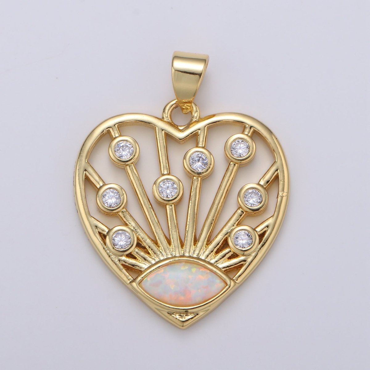 24K Gold Filled Opal CZ Heart Pendant Micro Pave Cubic Love Charm J-243 - DLUXCA