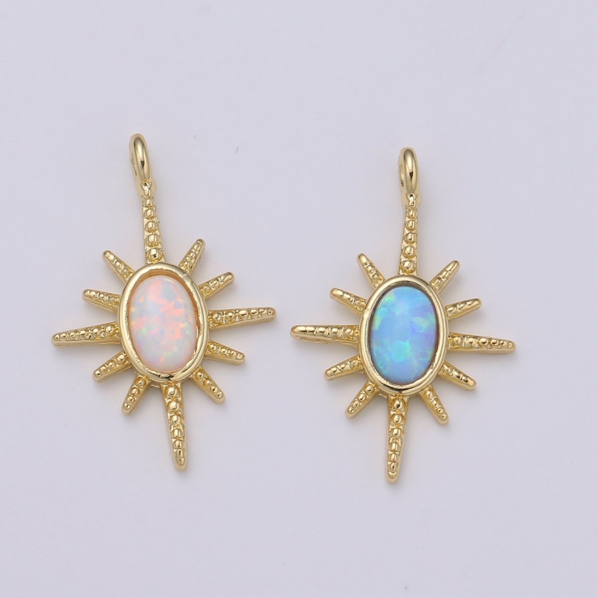24K Gold Filled Opal White Blue Star Pendant Northstar Charme E-027 E-028 - DLUXCA
