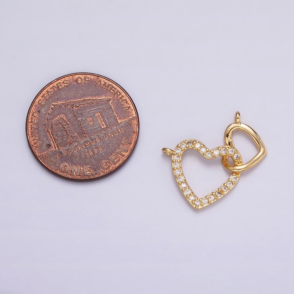 24K Gold Filled Open Double Heart Micro Paved CZ Connector | Y-758 - DLUXCA