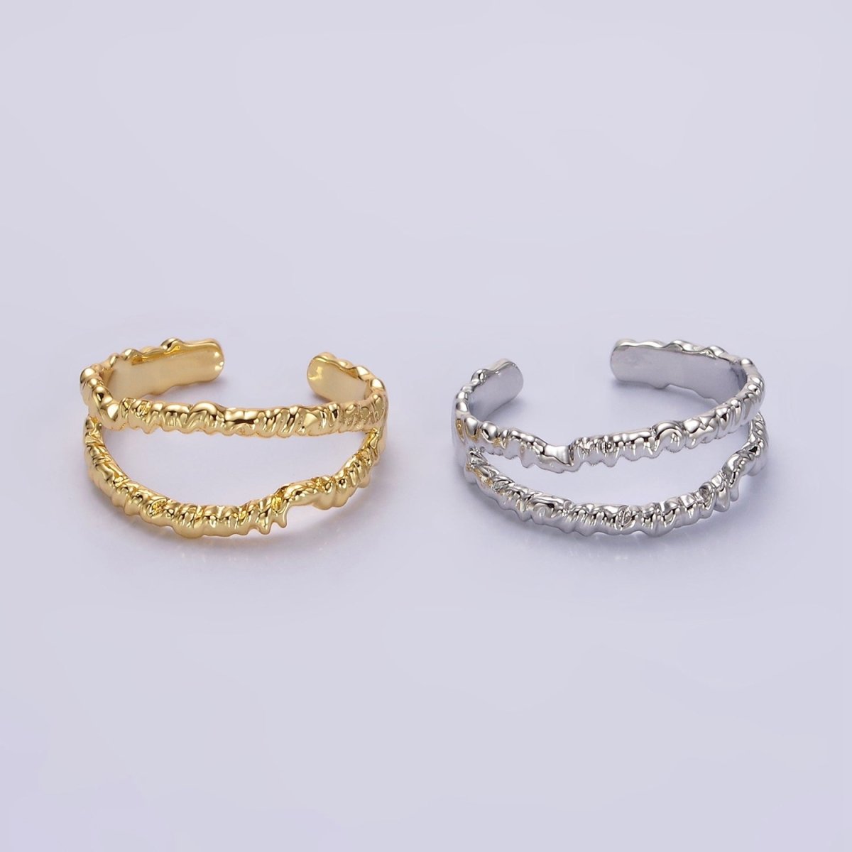 24K Gold Filled Open Double Molten Drip Band in Gold & Silver Ring | O-623 O-624 - DLUXCA