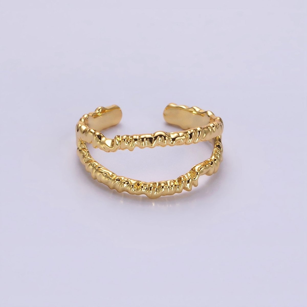 24K Gold Filled Open Double Molten Drip Band in Gold & Silver Ring | O-623 O-624 - DLUXCA