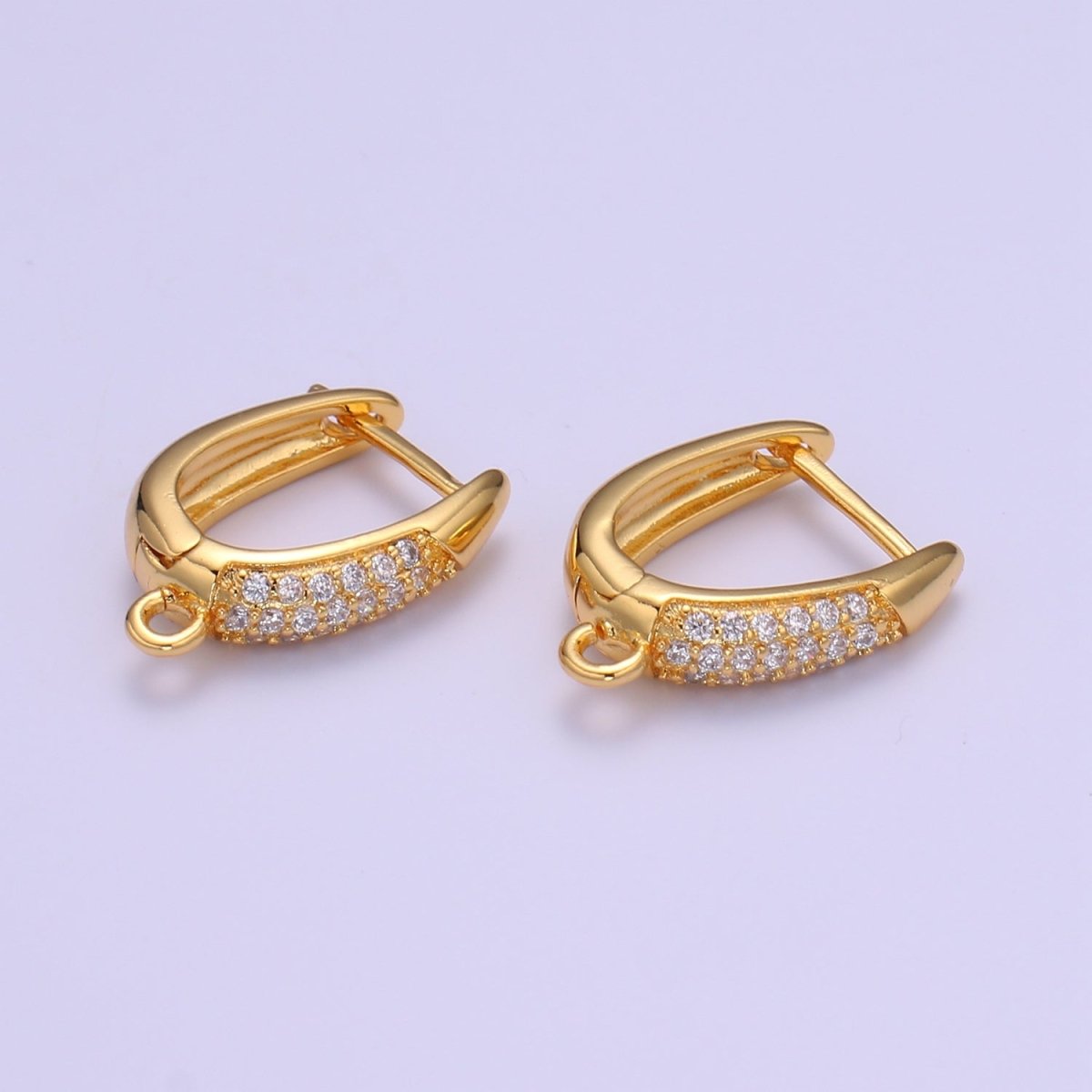 24K Gold Filled Open link Lever back Micro Paved CZ Earring Supplies K-847 - DLUXCA