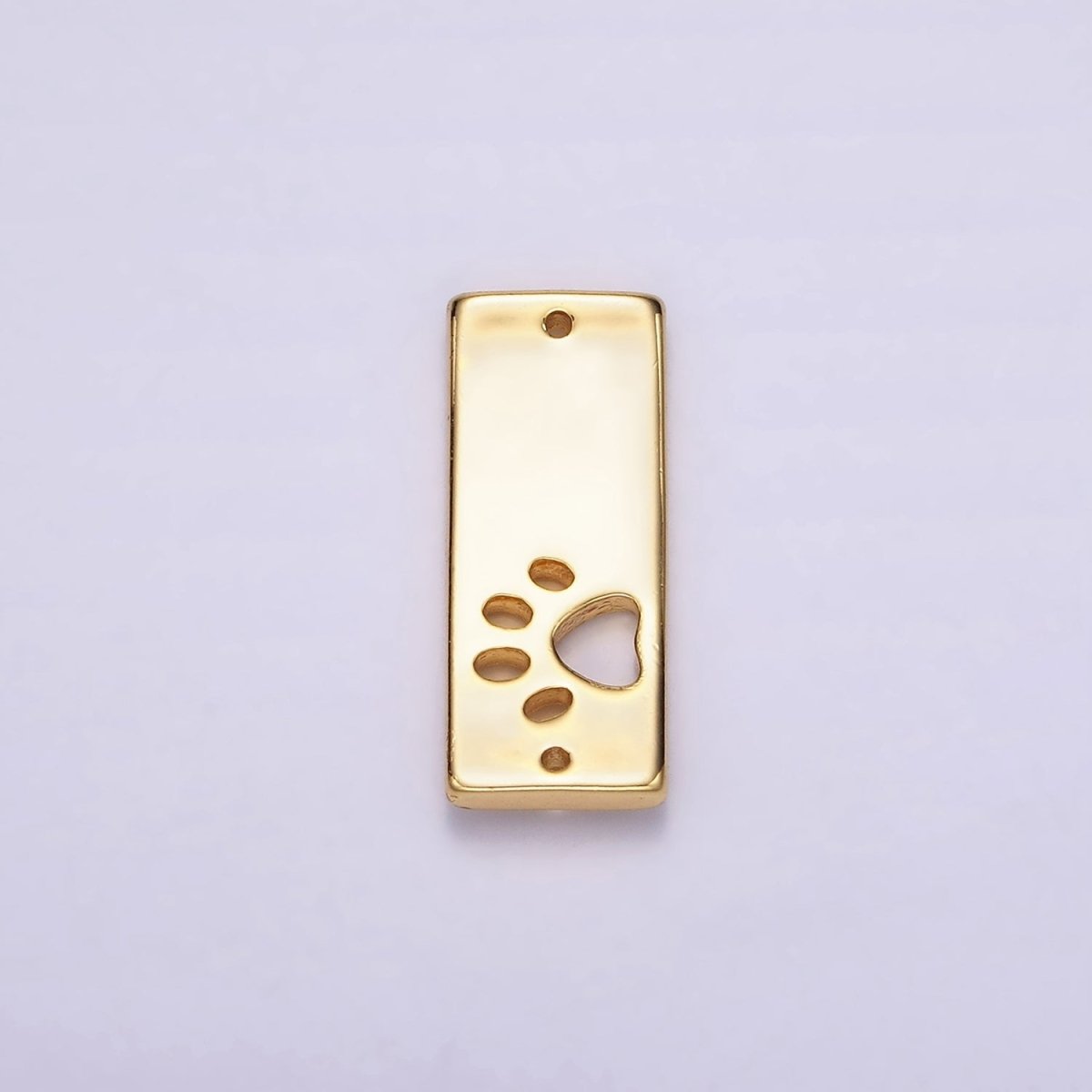 24K Gold Filled Open Pawprint Pet Animal 8mm Rectangular Tag Connector | G806 - DLUXCA