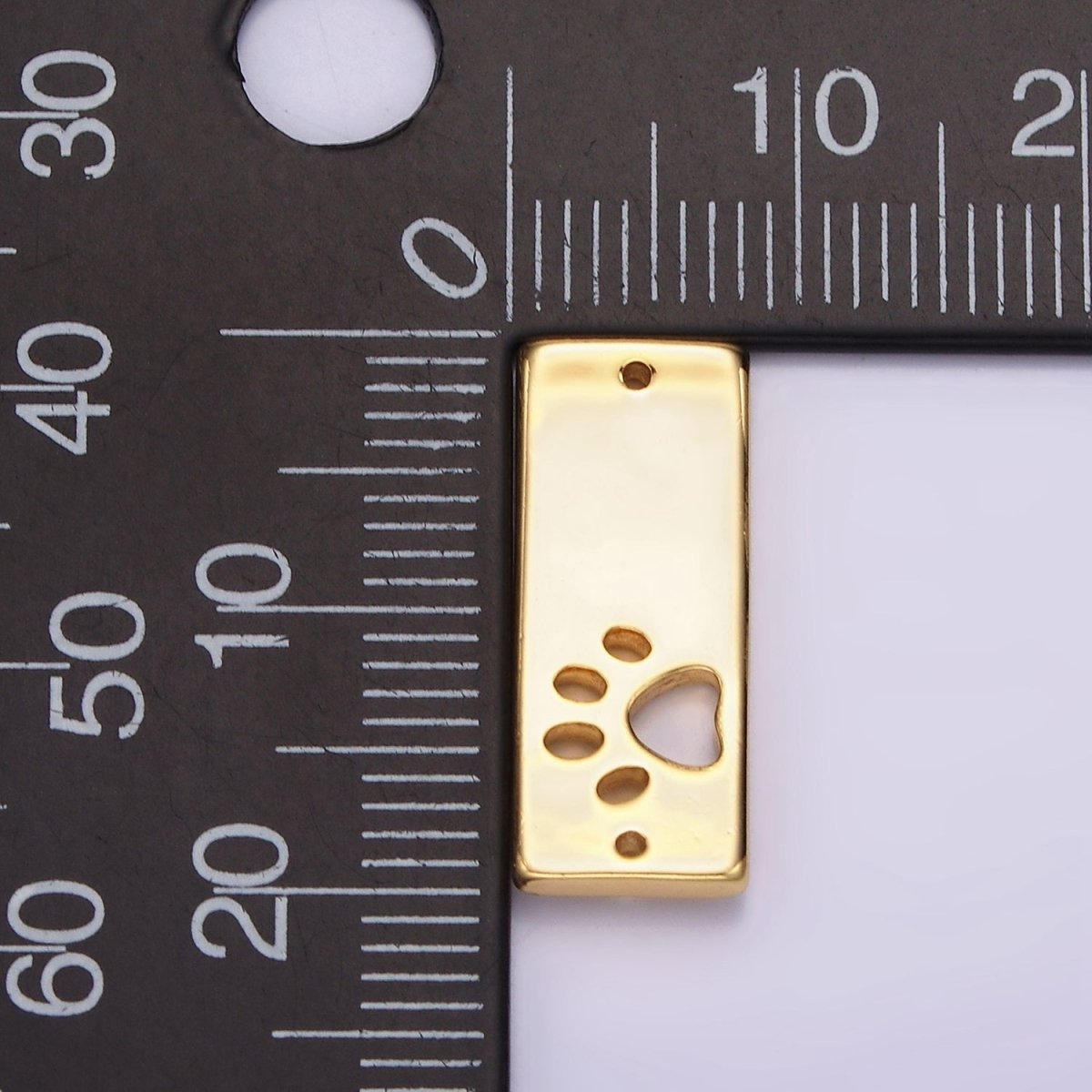 24K Gold Filled Open Pawprint Pet Animal 8mm Rectangular Tag Connector | G806 - DLUXCA