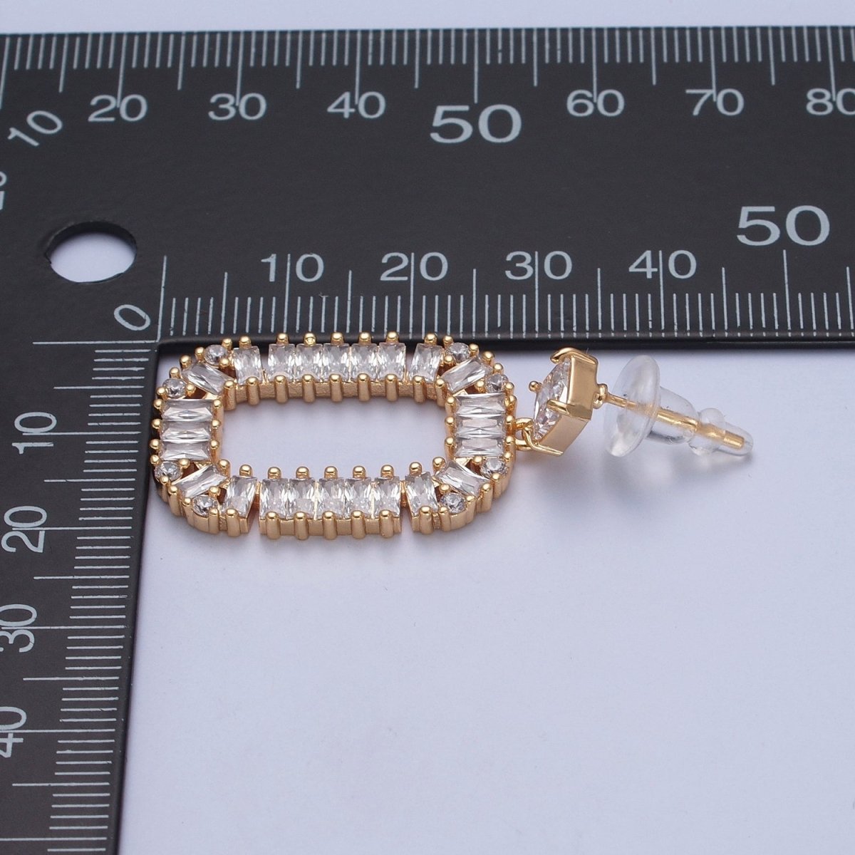 24K Gold Filled Oval Baguette Zirconia Drop & Dangle Stud Earrings P-316 - DLUXCA