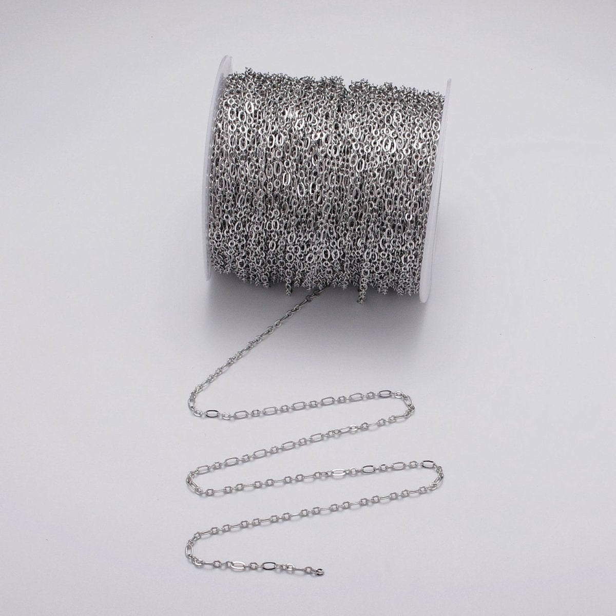 24K Gold Filled Oval Cable Link Figaro Long and Short Fancy Unfinished Chain By Yard in Gold & Silver | ROLL-1057, ROLL-1083 - DLUXCA